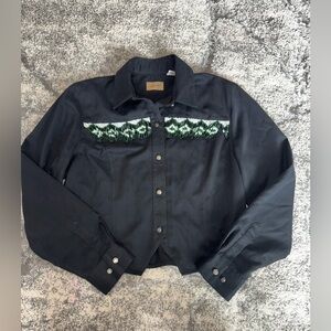 Vintage Wrangler Western Shirt Women’s L Black Beaded Yoke Made in Hong Kong